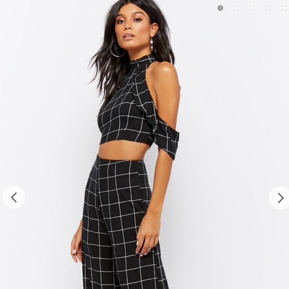 Other - Grid Print Top & Wide Leg Pants Set